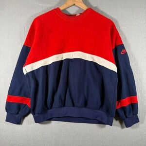 Vintage 80's Nike‎ Red & Blue Sweatshirt Quilted Thick Streetwear Retro Medium